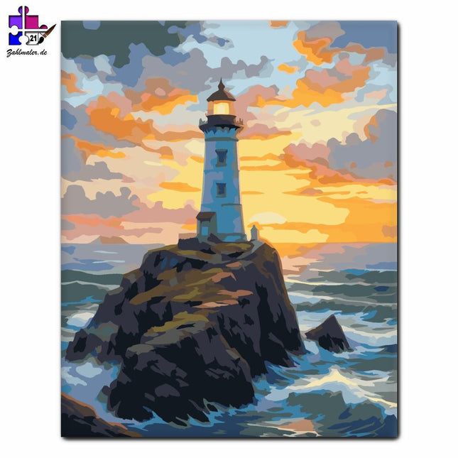 Leuchtturm über dem wogenden Meer | Malen nach Zahlen-Zahlmaler.de
