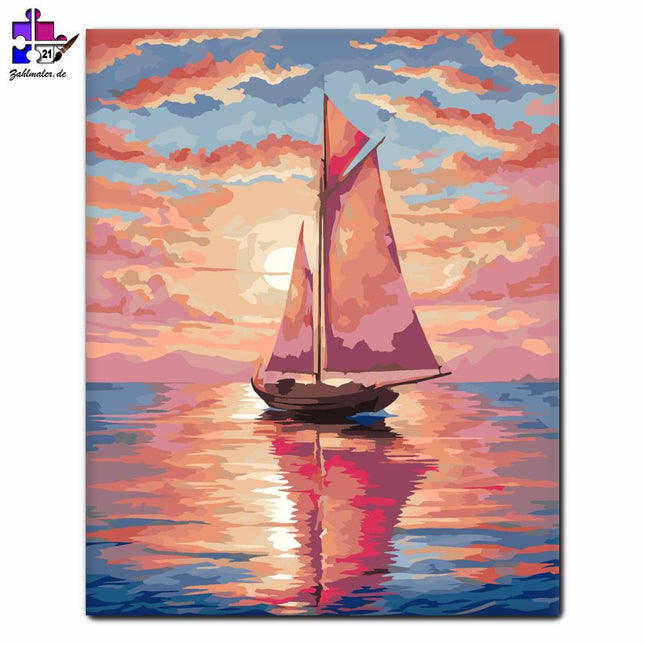 Segeln im strahlenden Sonnenuntergang | Malen nach Zahlen-Zahlmaler.de