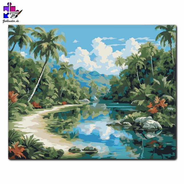 Tropische Lagune und Palmen | Malen nach Zahlen-Zahlmaler.de