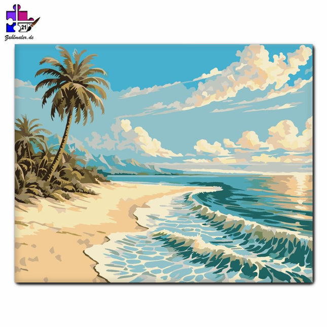 Einsame Insel und schiefe Palme | Malen nach Zahlen-Zahlmaler.de