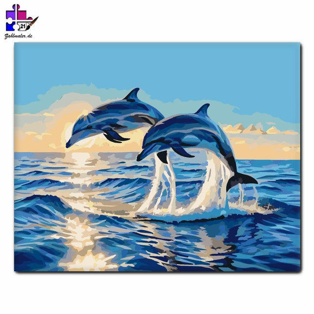 Delfine bei Sonnenuntergang | Malen nach Zahlen-Zahlmaler.de