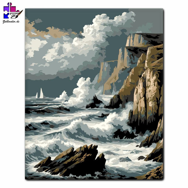 Stürmische See und felsige Küste | Malen nach Zahlen-Zahlmaler.de