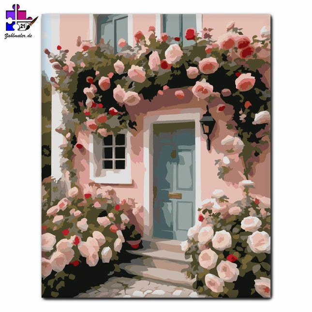 Gartenhaus mit Rosen | Malen nach Zahlen-Zahlmaler.de