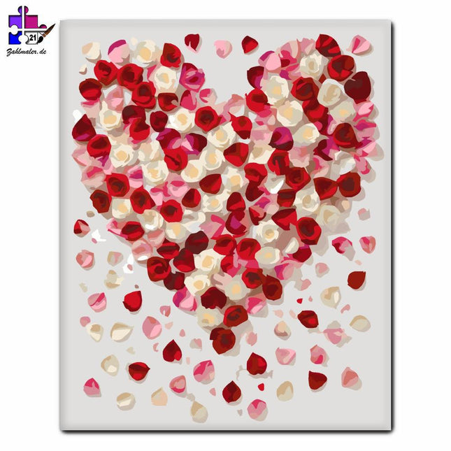 Farbenfrohe Rosenblüten in herzförmigen Böden | Malen nach Zahlen-Zahlmaler.de