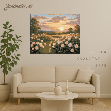 Sonnenuntergang Badende Rosen | Malen nach Zahlen-Zahlmaler.de