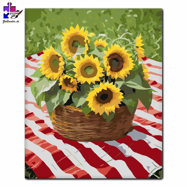 Sonnenblumenkorb Picknick | Malen nach Zahlen-Zahlmaler.de