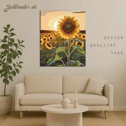 Sonnenblume im Sonnenuntergang stehend | Malen nach Zahlen-Zahlmaler.de