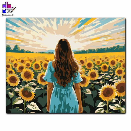 Sonnenblumenfeld mit Frauen | Malen nach Zahlen-Zahlmaler.de