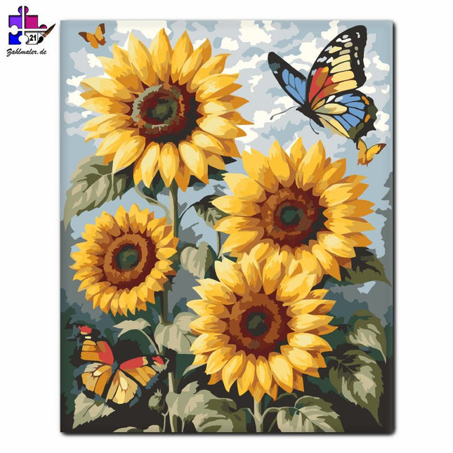 Schmetterlinge und Sonnenblumen | Malen nach Zahlen-Zahlmaler.de