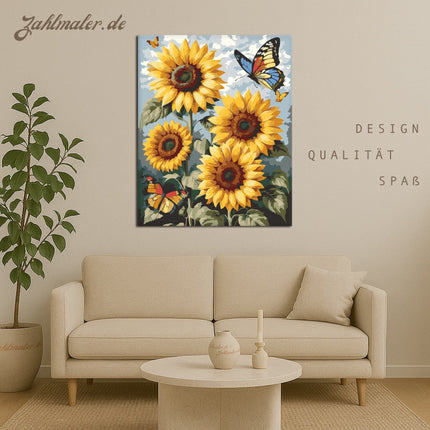 Schmetterlinge und Sonnenblumen | Malen nach Zahlen-Zahlmaler.de