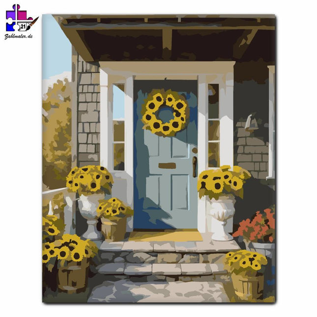 Sonnenblumenkranz auf dem Tornado | Malen nach Zahlen-Zahlmaler.de