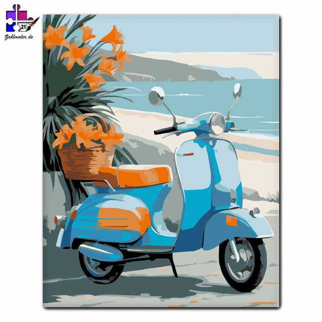 Orangefarbene Lilien auf Vintage Robogo | Malen nach Zahlen-Zahlmaler.de