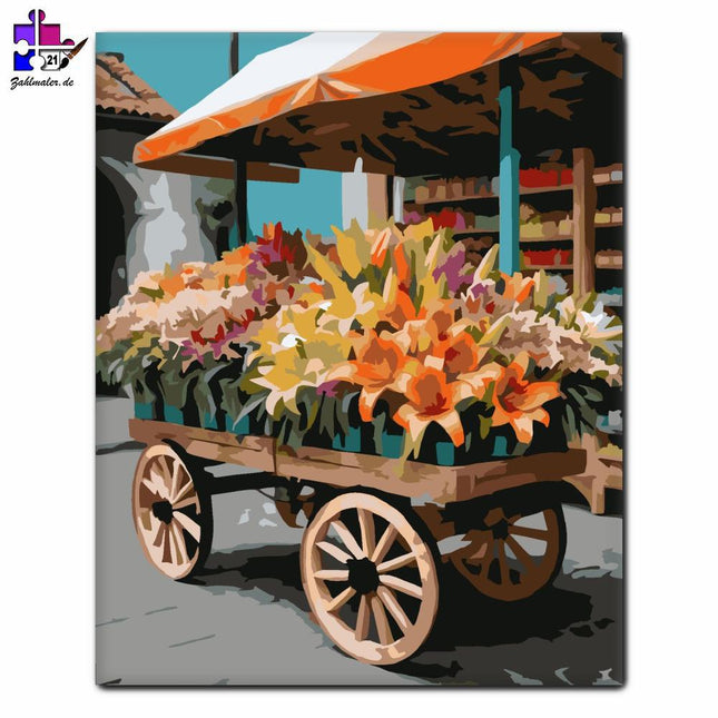 Bunte Lilien auf einem Wagen | Malen nach Zahlen-Zahlmaler.de