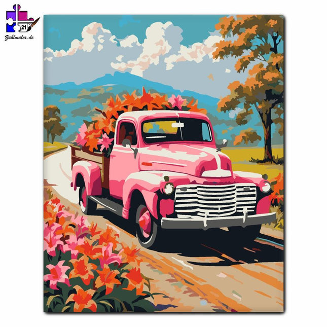 Lilien Vintage auf LKW | Malen nach Zahlen-Zahlmaler.de