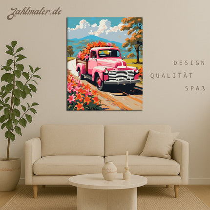 Lilien Vintage auf LKW | Malen nach Zahlen-Zahlmaler.de