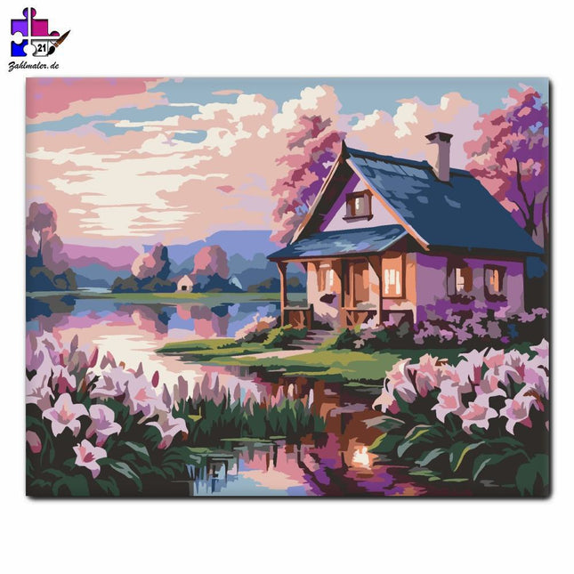 Sonnenuntergang mit Lilien | Malen nach Zahlen-Zahlmaler.de