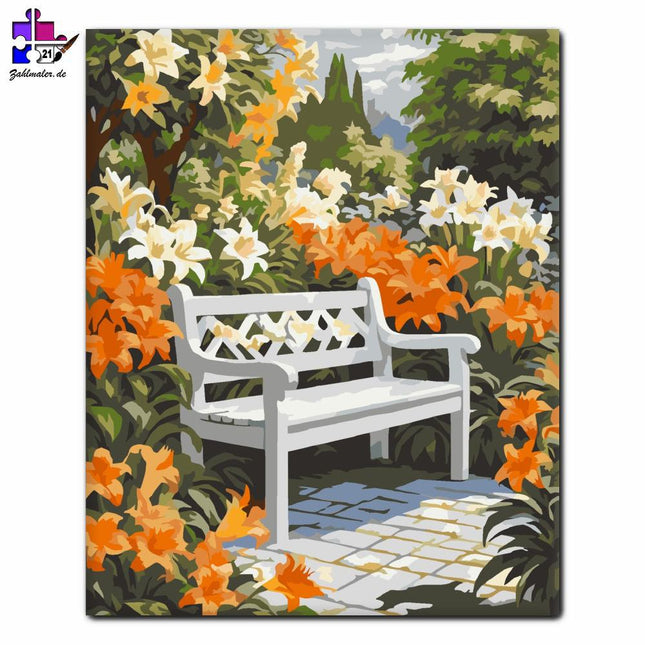 Gartenunterlage mit Lilien | Malen nach Zahlen-Zahlmaler.de