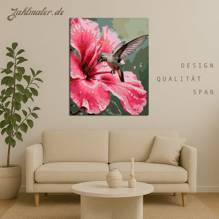 Rosa Hibiskus und Kolibri | Malen nach Zahlen-Zahlmaler.de