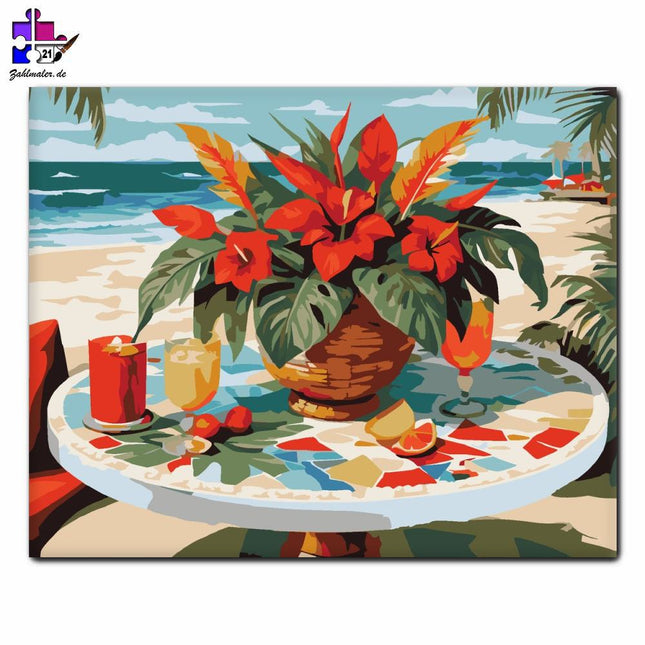 Tropischer Cocktailtisch mit Anthurien | Malen nach Zahlen-Zahlmaler.de