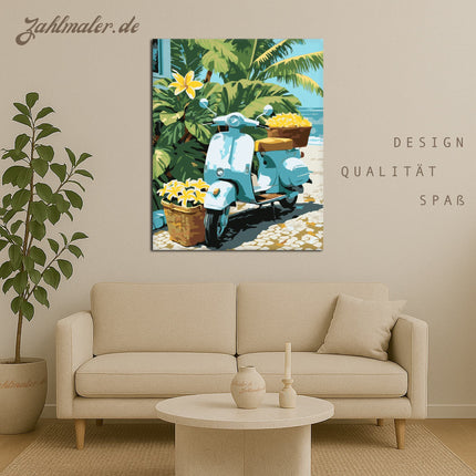 Beach Scooter mit Plumeria | Malen nach Zahlen-Zahlmaler.de