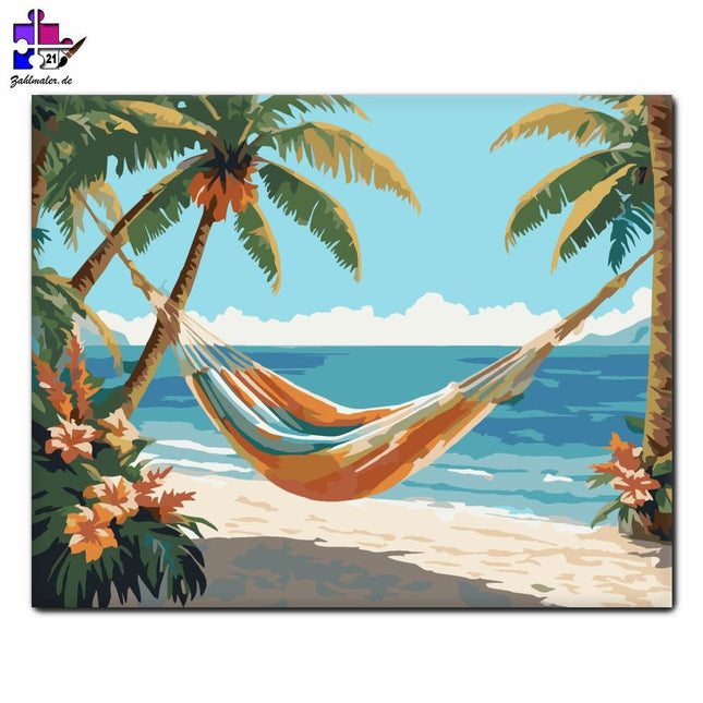 Tropische Hängematte unter Palmen | Malen nach Zahlen-Zahlmaler.de