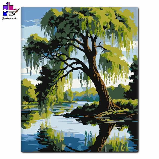 Weidenbaum an den Ufern des Calm River | Malen nach Zahlen-Zahlmaler.de