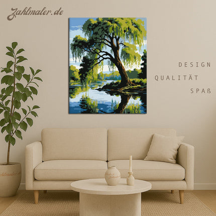 Weidenbaum an den Ufern des Calm River | Malen nach Zahlen-Zahlmaler.de