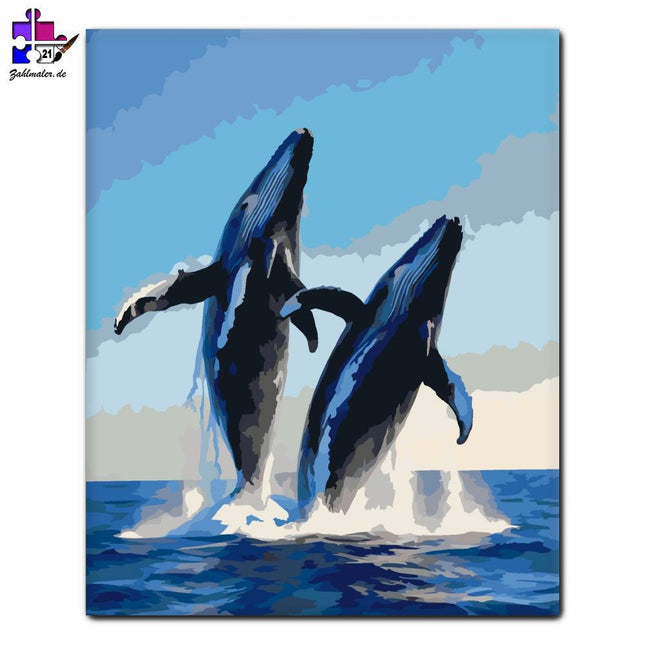 Tanz der zwei Wale im blauen Ozean | Malen nach Zahlen-Zahlmaler.de