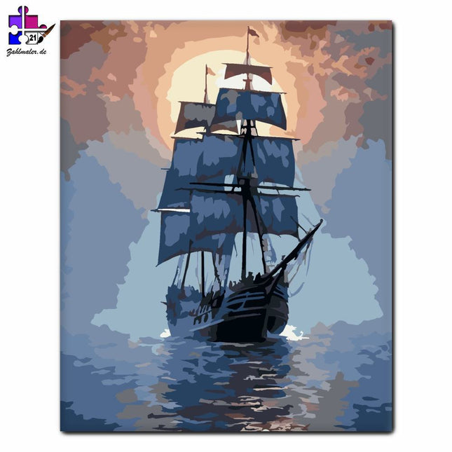 Mystisches Schiff in den Nebeln der Morgenröte | Malen nach Zahlen-Zahlmaler.de