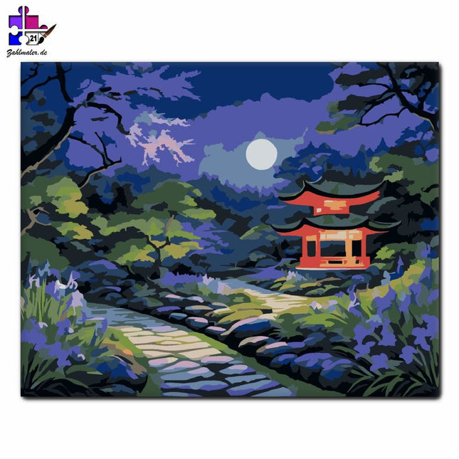 Japanischer Garten in einer Mondscheinnacht | Malen nach Zahlen-Zahlmaler.de