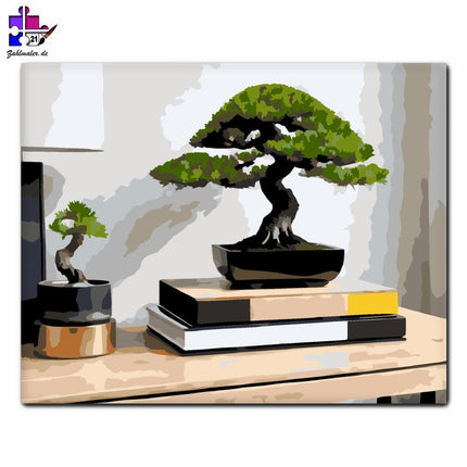 Moderner Bonsai im Holztisch | Malen nach Zahlen-Zahlmaler.de