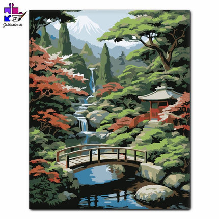 Japanischer Garten mit Brücke und Pavillon | Malen nach Zahlen-Zahlmaler.de