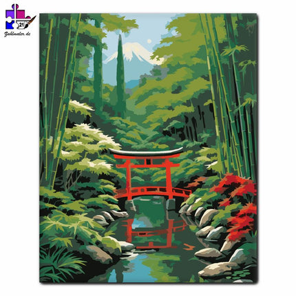 Japanischer Garten mit Torii-Tor und Koi-Teich | Malen nach Zahlen-Zahlmaler.de