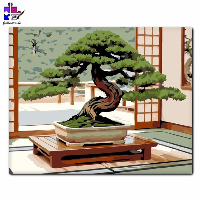 Wacholder-Bonsai im Tatami-Raum | Malen nach Zahlen-Zahlmaler.de
