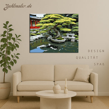 Bonsai-Baum Koi-Teich im japanischen Garten | Malen nach Zahlen-Zahlmaler.de