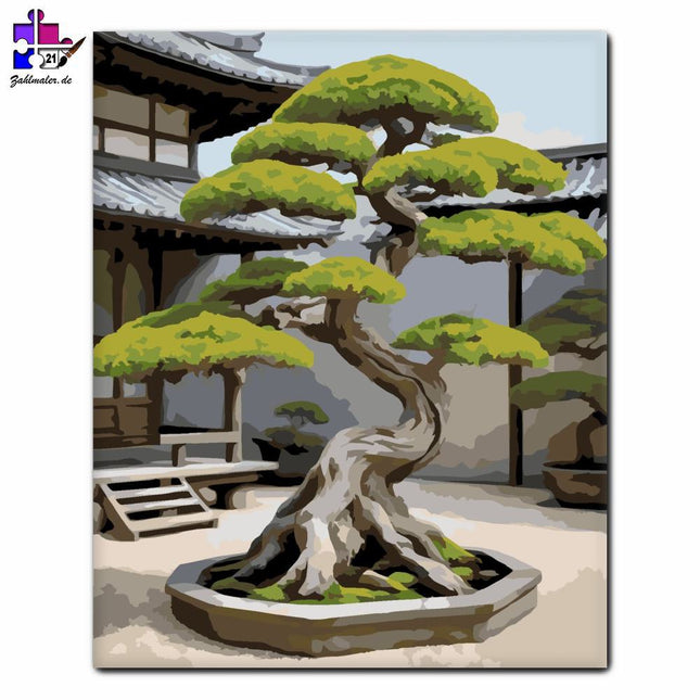Antiker Bonsai und Steinlaterne | Malen nach Zahlen-Zahlmaler.de