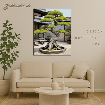Antiker Bonsai und Steinlaterne | Malen nach Zahlen-Zahlmaler.de