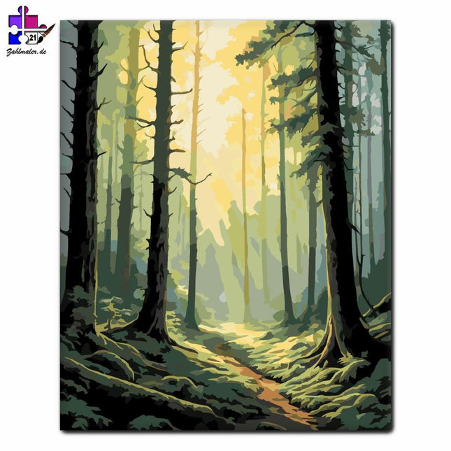 Nebliger Wald mit Dämmerlicht | Malen nach Zahlen-Zahlmaler.de