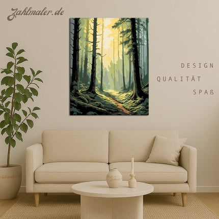 Nebliger Wald mit Dämmerlicht | Malen nach Zahlen-Zahlmaler.de