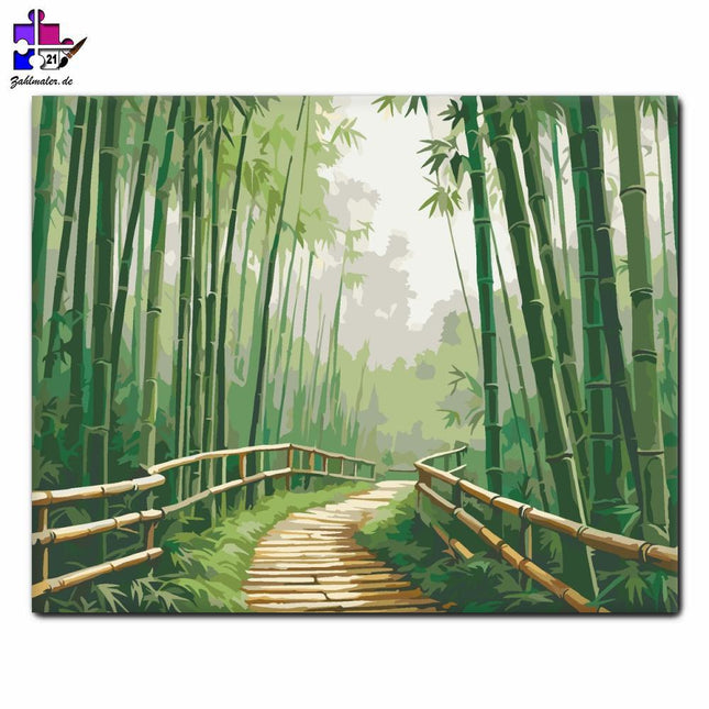 Friedlicher Bambuswald mit Hüftgürtel | Malen nach Zahlen-Zahlmaler.de
