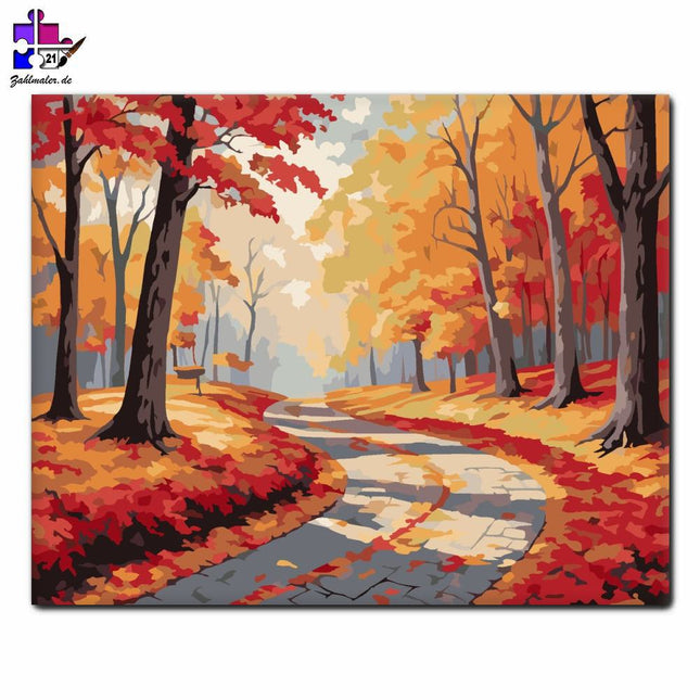 Herbstwald mit gewundener Schlucht | Malen nach Zahlen-Zahlmaler.de
