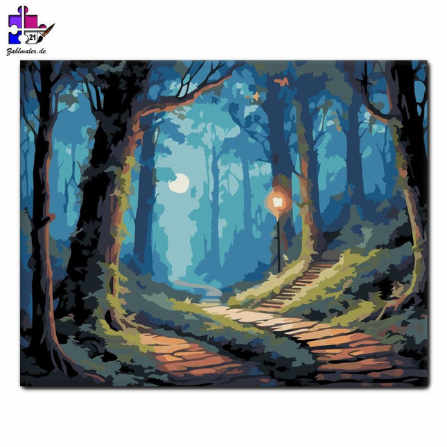 Verwunschener Wald mit Lichterketten | Malen nach Zahlen-Zahlmaler.de