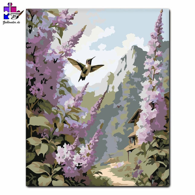 Lila Orgeln und Kolibris | Malen nach Zahlen-Zahlmaler.de