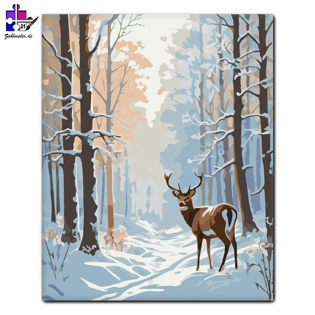 Winterwald mit Hirschen | Malen nach Zahlen-Zahlmaler.de