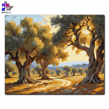 Herbst-Olivenbaum-Insel | Malen nach Zahlen-Zahlmaler.de