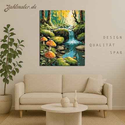 Fabelhafter Creek mit Pilzen | Malen nach Zahlen-Zahlmaler.de