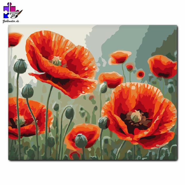 Tautropfen Mohnblumen | Malen nach Zahlen-Zahlmaler.de