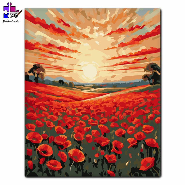 Mohnfeld im Sonnenuntergang | Malen nach Zahlen-Zahlmaler.de