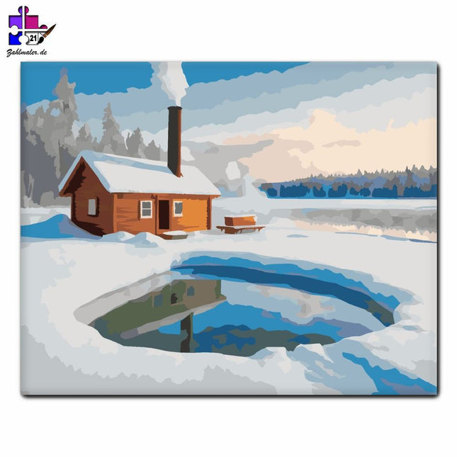 Wintersauna im gefrorenen See | Malen nach Zahlen-Zahlmaler.de