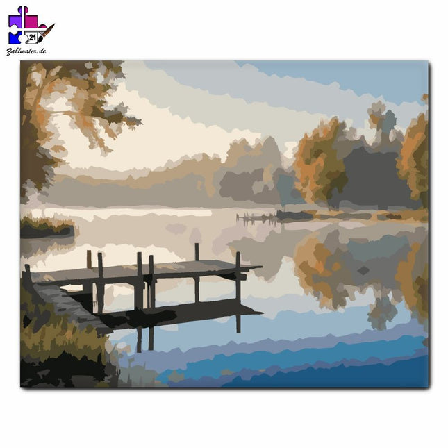 Nebliger Morgen am Fischsee | Malen nach Zahlen-Zahlmaler.de